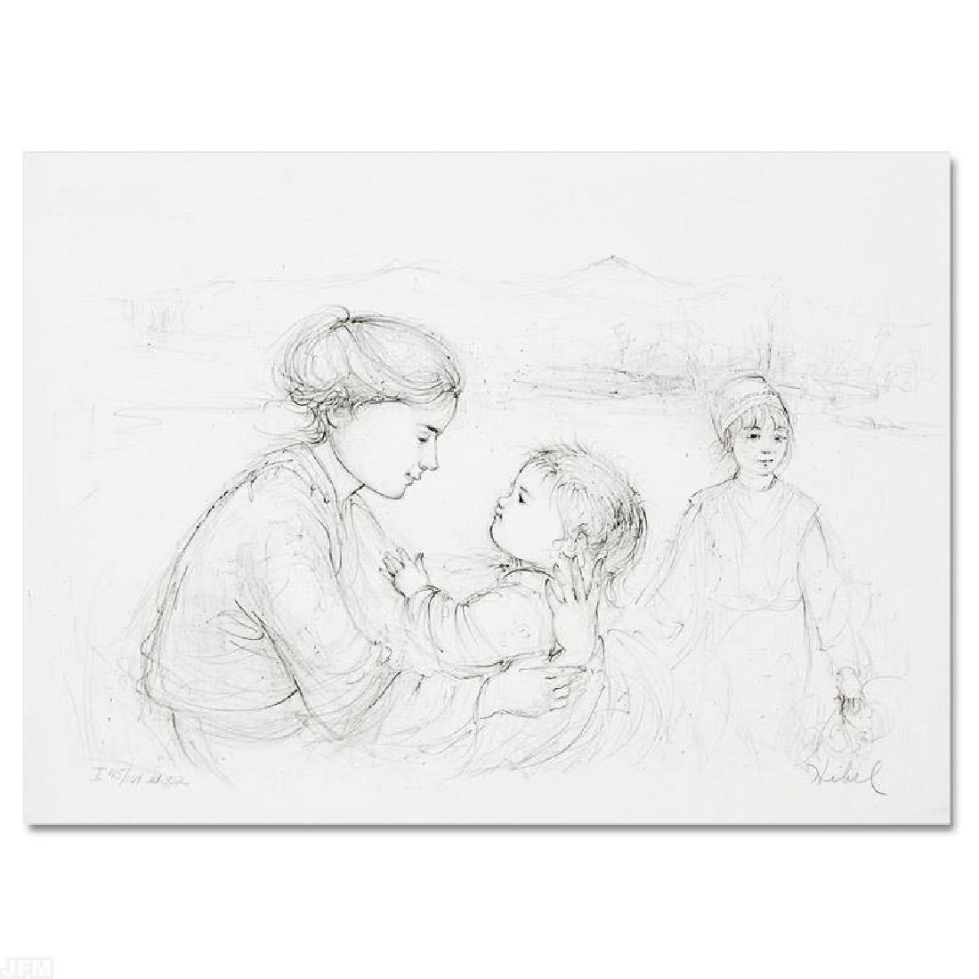 Playful Mother and Baby by Hibel (1917-2014): "Playful Mother and Baby" is a limited edition lithograph on paper, numbered and hand signed by Edna Hibel (1917-2014). Includes Certificate of Authenticity! Measures approx. 16" x 11.5" (with border)