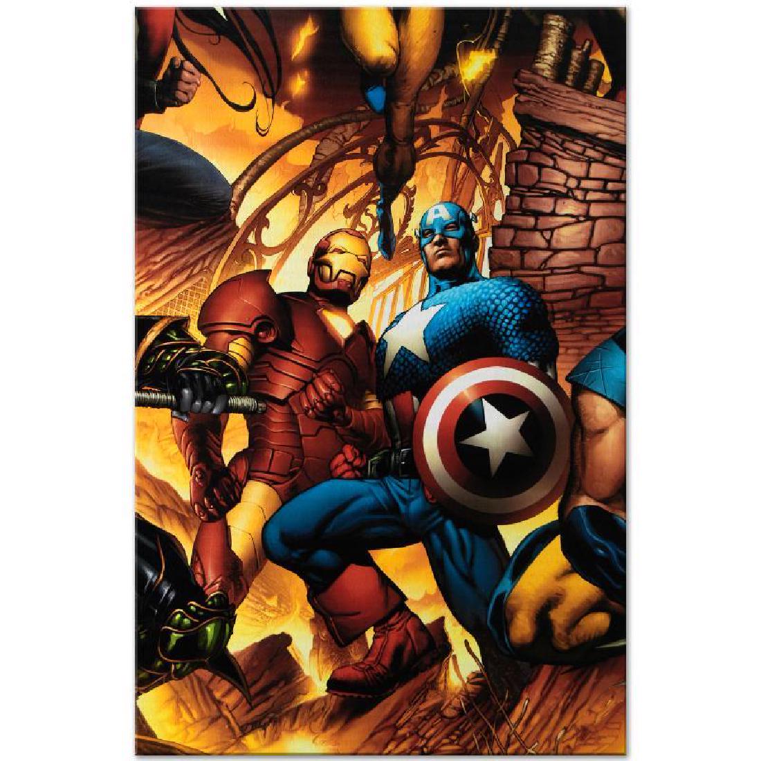 New Avengers #6 by Marvel Comics: A piece of comic book history, this limited edition, from original art by Bryan Hitch, depicts the classic Captain America and Iron Man. British artist Bryan Hitch was inspired by comic books at an ea