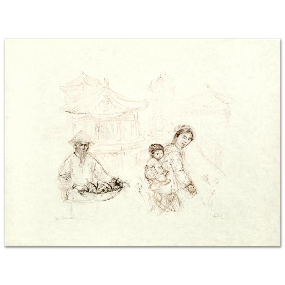Then and Now by Hibel (1917-2014): "Then and Now" is a limited edition lithograph on rice paper, numbered and hand signed by Edna Hibel (1917-2014). Includes Certificate of Authenticity! Measures approx. 16.5" x 20" (with border), 20" 