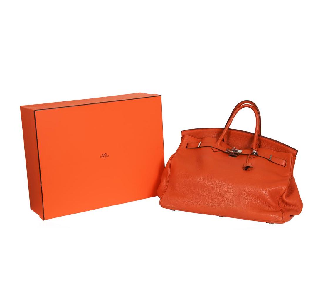 Hermes Orange Birkin 40 Handbag - Circa 2005: 100% authentics Hermes Orange Clemence Leather Handbag with Palladium gold hardware - CODE 47 L I in Box - Comes with Clochette, Lock and keys