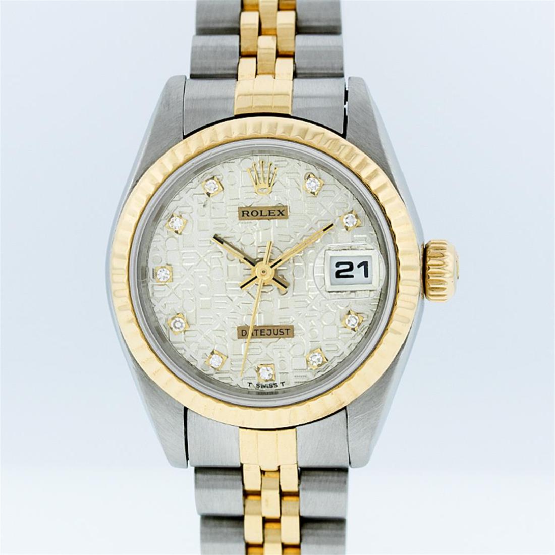Rolex Ladies 2 Tone 14K Cream Diamond 26MM Datejust: One Ladies 14K Two Tone Rolex Datejust Polished, Serviced & Electronically Tested, 14K Yellow Gold & Stainless Steel Case: 26mm, 14K Yellow Gold Crown, Bezel: 14K Yellow Gold Fluted Bezel. Custom Crys