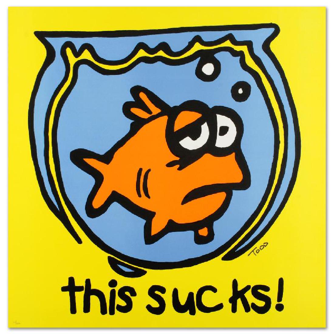 This Sucks! by Goldman, Todd: Pop artist Todd Goldman is known all across the globe for his whip-smart and wickedly funny puns and pictures! "This Sucks!" is a limited edition lithograph on paper, numbered and hand signed by Todd.