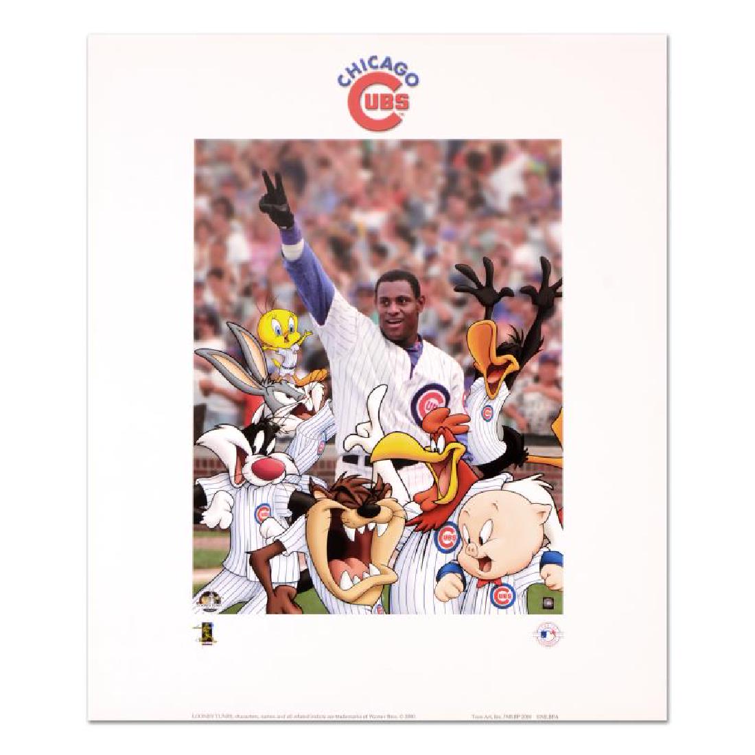 Looney Tunes Chicago Cubs by Looney Tunes: "Looney Tunes Chicago Cubs" is a print on paper by Warner Brothers, featuring Sammy Sosa. This piece bears a hologram seal of Authenticity by Major League Baseball. Measures approx. 19" x 22.5" (with 