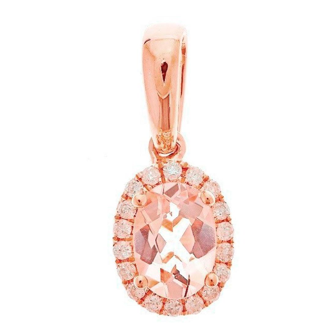 0.73 ctw Morganite and Diamond Pendant - 10KT Rose Gold: One Pendant featuring: 10KT Rose Gold weighing 1.13 grams containing Morganite with an approximate weight of 0.73ct, Diamond with an approximate weight of 0.11ct, and with an approximate weight of ct.