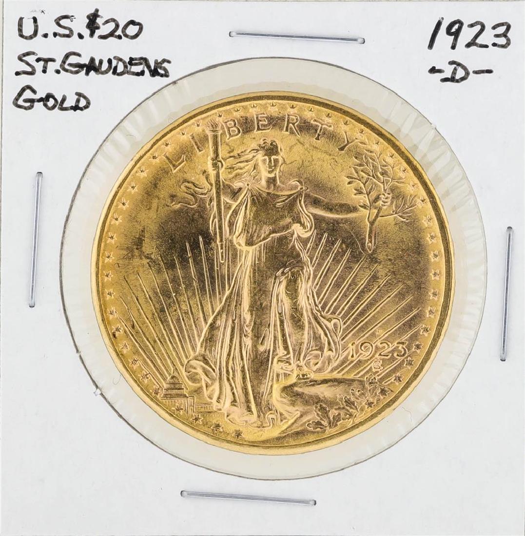 1923-D $20 St. Gaudens Double Eagle Gold Coin: One 1923-D $20 St. Gaudens Double Eagle Gold Coin.