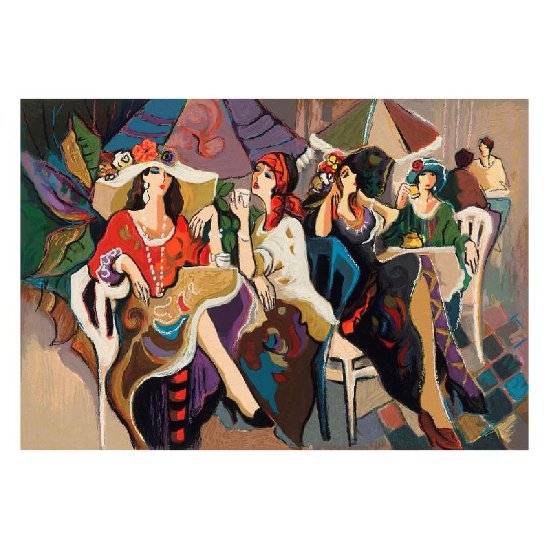 Cafe Parasol by Maimon, Isaac: "Cafe Parasol" is a limited edition serigraph on paper by Isaac Maimon, numbered and hand signed by the artist. Includes Letter of Authenticity. Measures approx. 17.5" x 12" (image).
