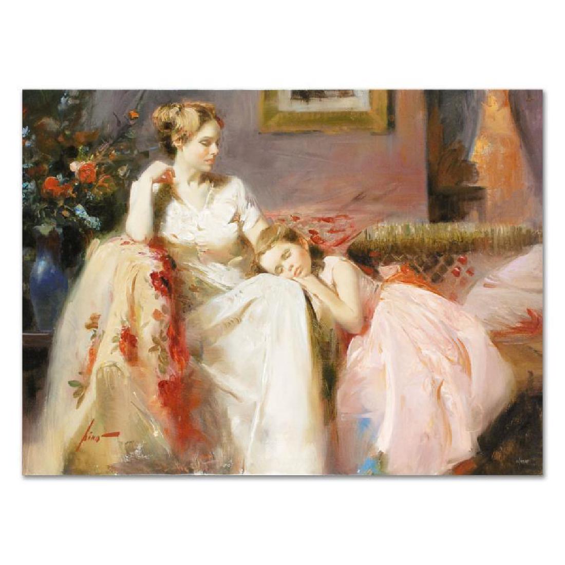 Touch of Warmth by Pino (1939-2010): "Touch of Warmth" is a limited edition giclee on stretched canvas that has been hand-embellished by Pino himself, AP Numbered and Hand signed by Pino (1939-2010). Includes Certificate of Authenticity.