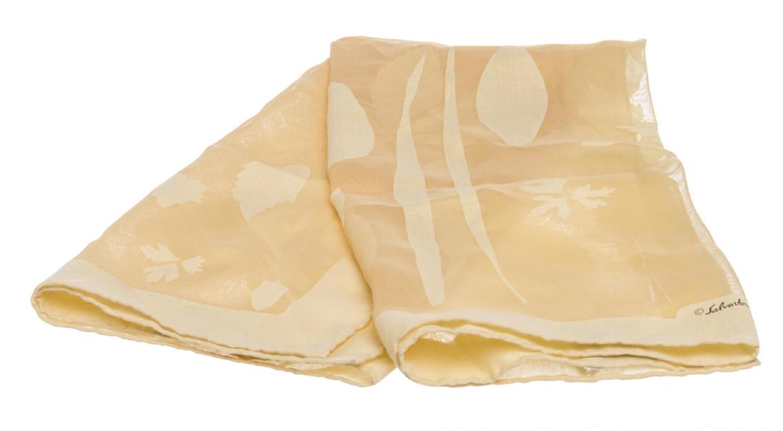 Salvatore Ferragamo Ivory Sheer Silk Print Scarf: Crafted out of ivory sheer print.