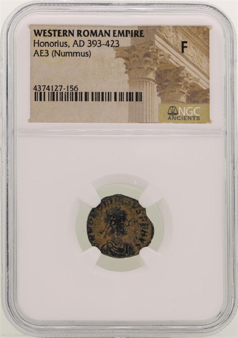Honorius 393-423 AD Ancient Western Roman Empire Coin: One Honorius 393-423 AD Ancient Western Roman Empire Coin NGC F. NGC Certified.