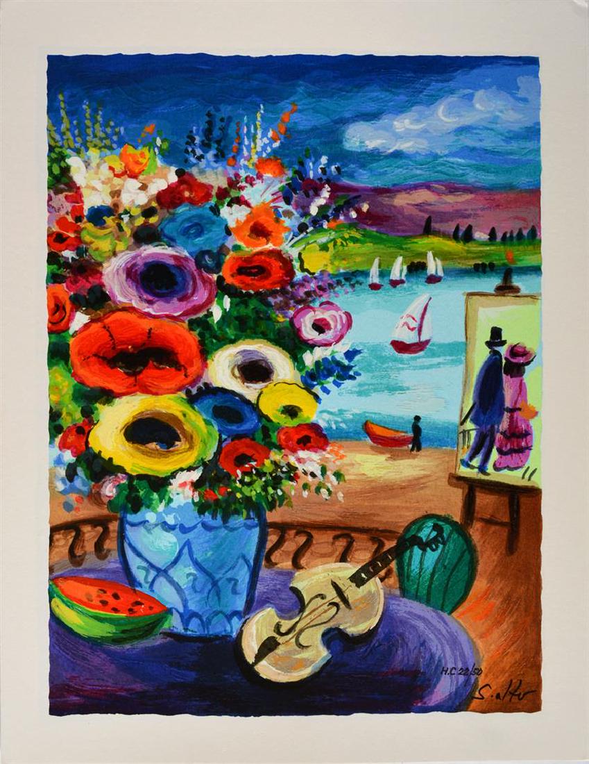 Shlomo Alter Sea View: Artist: Shlomo Alter - Title: Sea View - Medium: Serigraph on Fine Art Paper - Signature: Hand-signed by the Artist - Limited Edition: HC 50 - Paper Size: Approximately 13 inches x 10 inches - Framed: