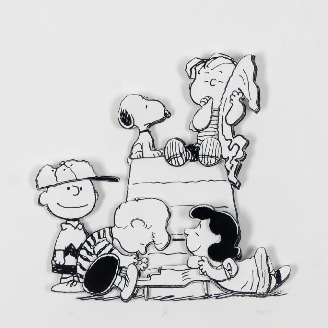 Family by Peanuts: Created from the original artwork archived at the studio, "Family" portrays the simple yet emotive art of Charles. M. Schulz, creator of PEANUTS. This 3D decoupage print on paper is hand numbered with