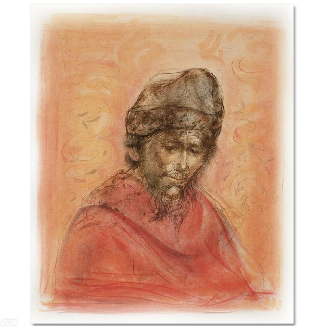 Swiss Man by Hibel (1917-2014): "Swiss Man" is a limited edition lithograph on rice paper, numbered and hand signed by Edna Hibel (1917-2014). Includes Certificate of Authenticity! Measures approx. 22.5" x 30" (border) 20" x 24" (im