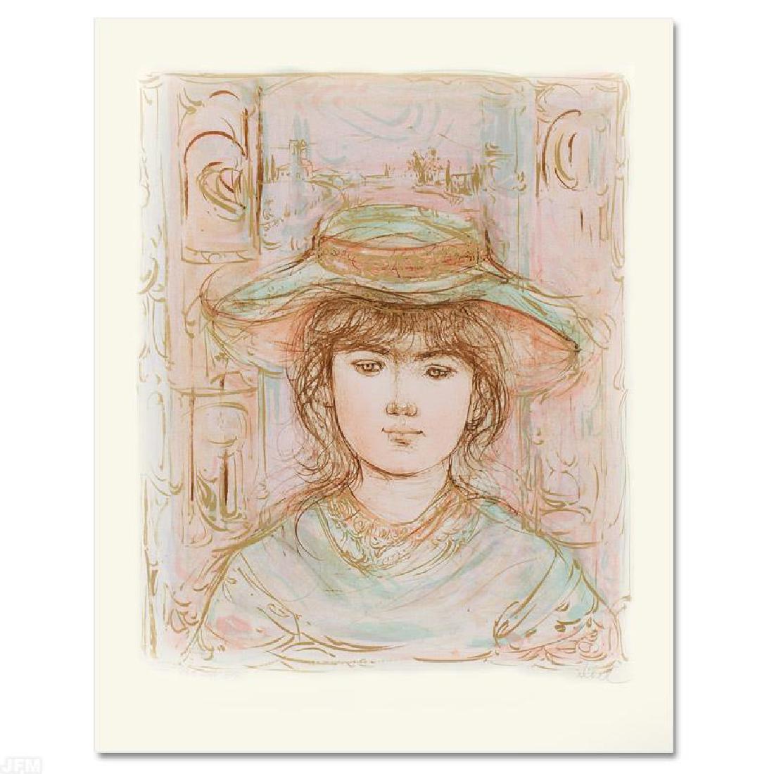 January by Hibel (1917-2014): "January" is a limited edition lithograph on paper, numbered and hand signed by Edna Hibel (1917-2014). Includes Certificate of Authenticity! Measures approx. 18" x 22.5" (with border), 13" x 15.5" (i