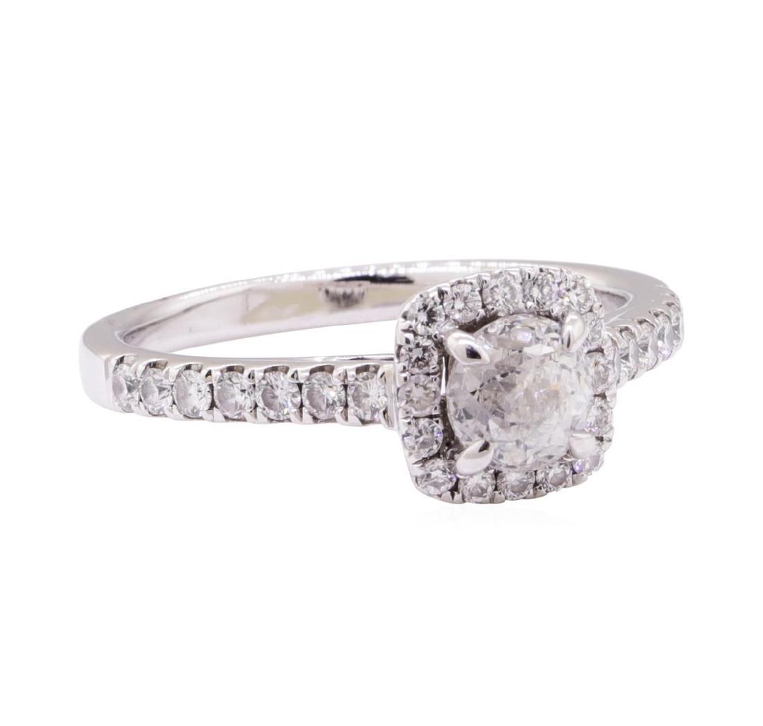 1.52 ctw Diamond Ring - 18KT White Gold: One electronically tested 18KT white gold lady's cast wedding ring with a cushion halo with a bright polish finish. The featured lady's ring has a shank measuring 2.10 millimeters wide. Identified wit