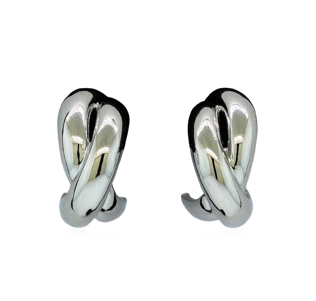 Crossed Hoop Post Earrings - Rhodium Plated: High end designer jewelry. Crossed Hoop Post Earrings - Rhodium Plated. Rhodium Plated Stud Set. Silver. 1inch.