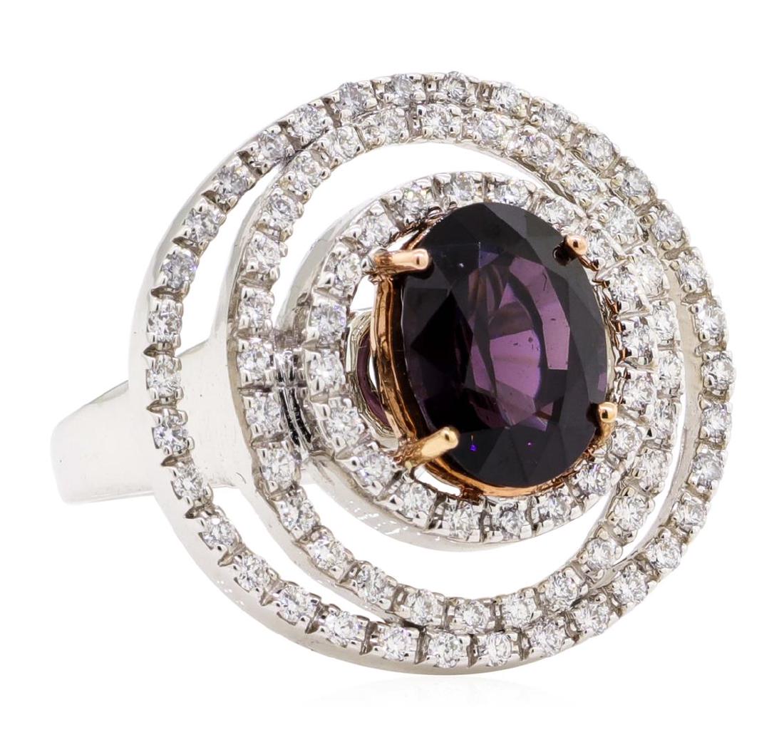4.92 ctw Lavender Spinel And Diamond Ring - 18KT White: One electronically tested 18KT white and rose gold lady's combination cast & assembled fashion ring with a triple halo with a bright polish finish. The featured lady's ring has a shank measuring 2.40