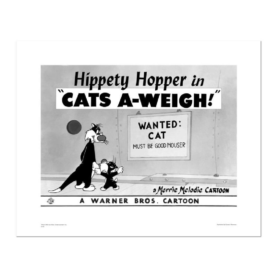 Cats-A-Weigh (Wanted Cat) by Looney Tunes: "Cats-A-Weigh (Wanted Cat)" is a limited edition giclee on paper from Warner Bros. featuring iconic Looney Tunes characters. The art was taken from an original Lobby Card used to promote "Cats-A-Weigh