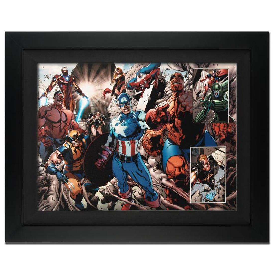 Earth Fall #2 by Stan Lee - Marvel Comics: A piece of comic book history, this limited edition, from original art by Tan Eng Huat, depicts Iron Man, Red Hulk, Wolverine, Valkyrie, Ms.Marvel, Captain America, Thing, and Spider-Man. Named 'Best 