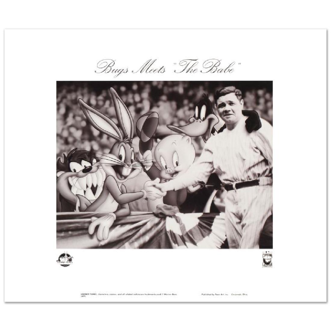 Bugs Meets The Babe by Looney Tunes: "Bugs Meets The Babe" is a collectible lithograph on paper from Warner Bros., bearing the official seal of authentication from Warner Bros.! Also, includes Certificate of Authenticity! Measures approx
