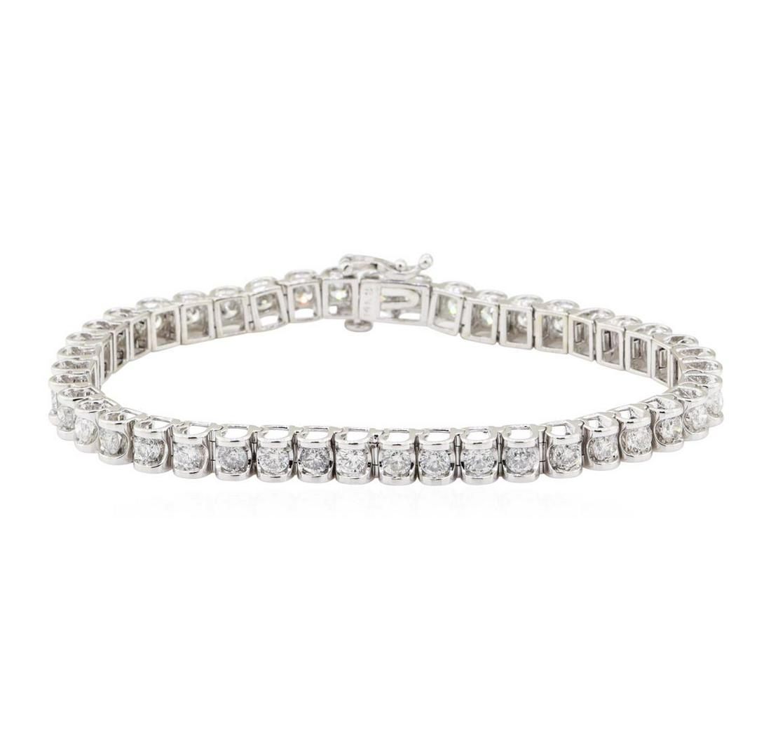 5.00 ctw Diamond Bracelet - 14KT White Gold: One electronically tested 14KT white gold lady's combination cast & assembled fashion tennis bracelet with a tongue clasp & foldover safety with a straight line with a bright polish finish. The featur