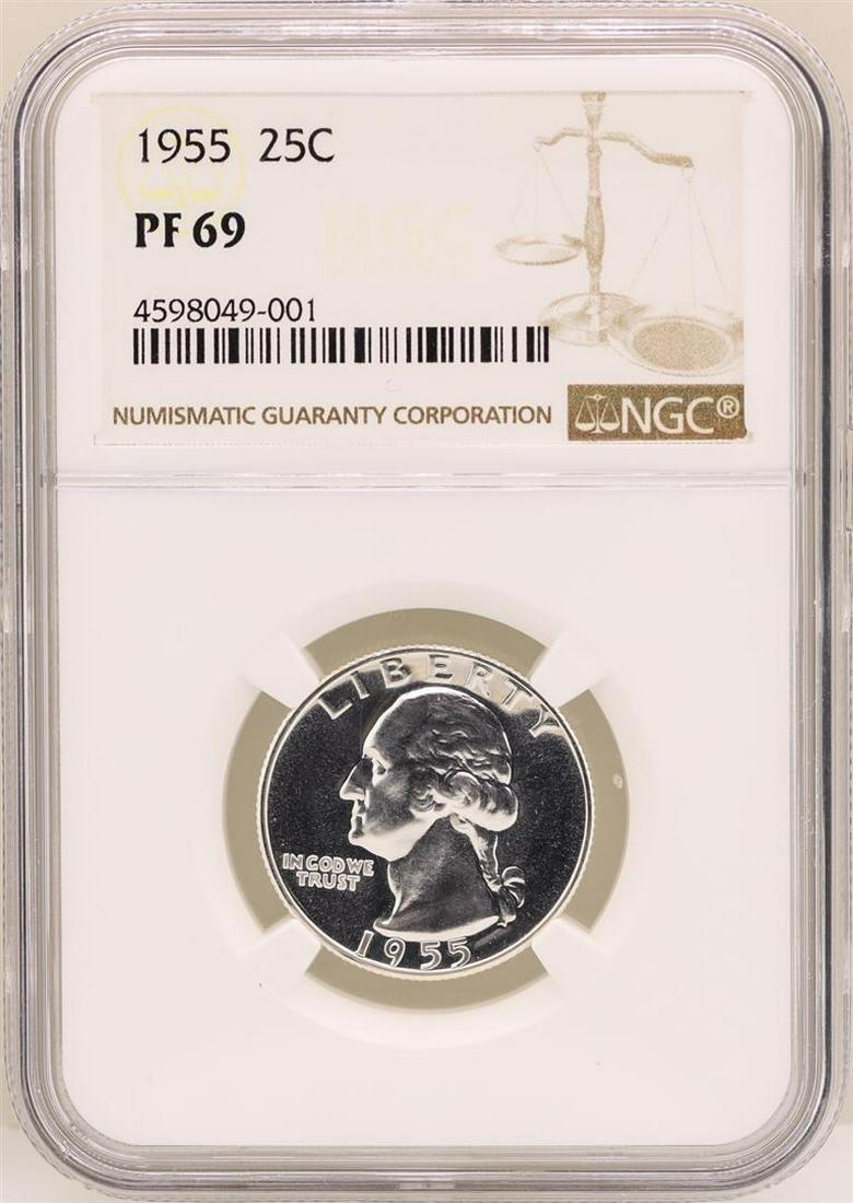 1955 Washington Quarter Proof Coin NGC PF69: One 1955 Washington Quarter Proof Coin NGC PF69. NGC Certified.
