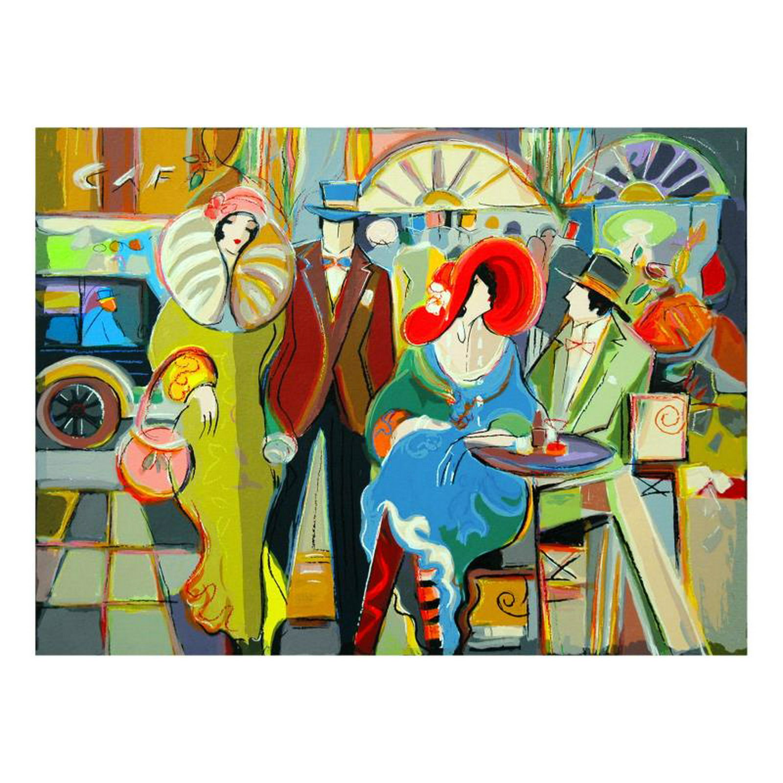 Cafe Society by Maimon, Isaac: "Cafe Society" is a limited edition serigraph on paper by Isaac Maimon, numbered and hand signed by the artist. Includes Letter of Authenticity. Measures approx. 24" x 19" (border), 20.5" x 16" (image