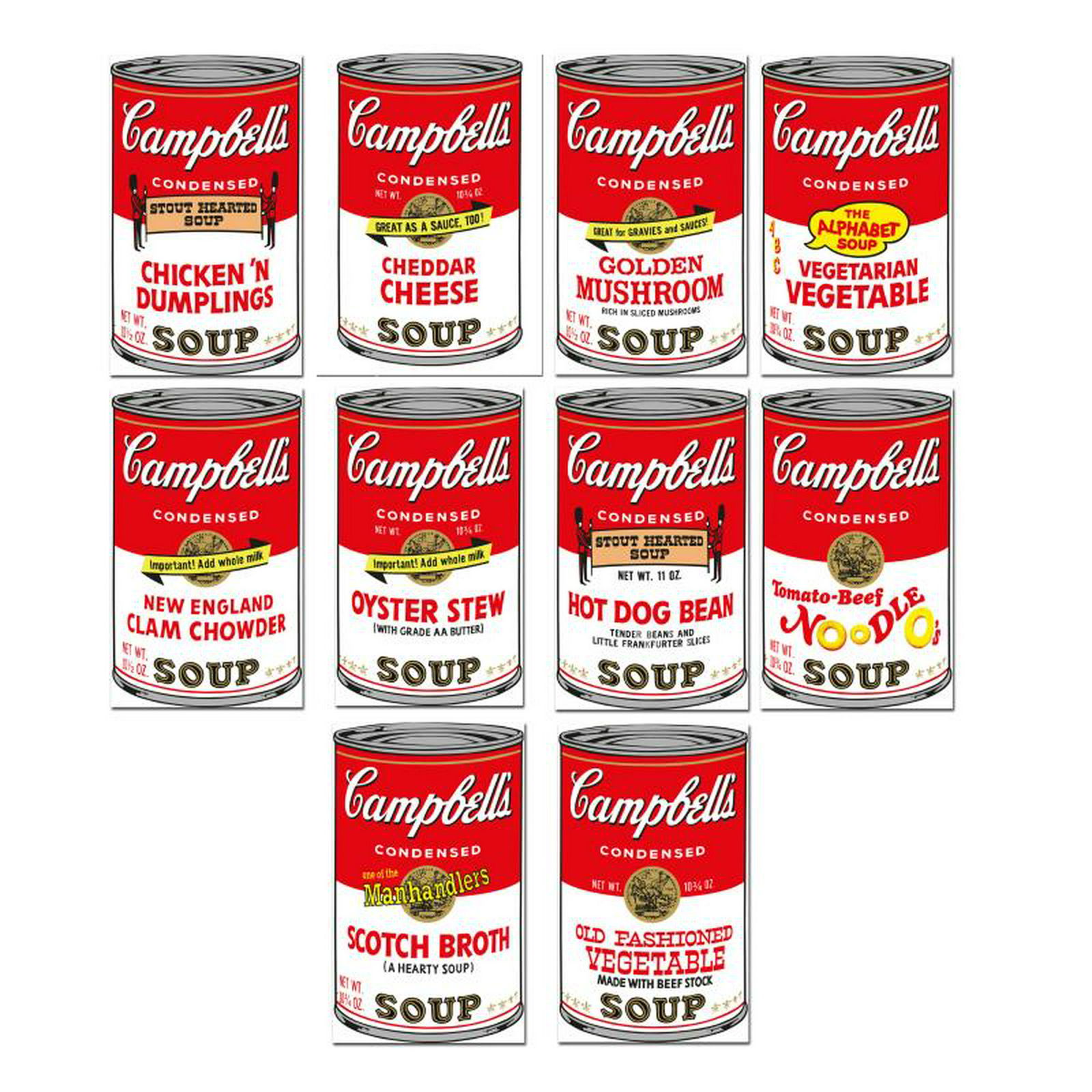 Soup Can Series 2 by Warhol, Andy: "Soup Can Series 2" is a suite of 10 limited edition silk screen prints on museum board from Sunday B Morning featuring the works of Andy Warhol. The piece is stamped in blue on the back with "Publish