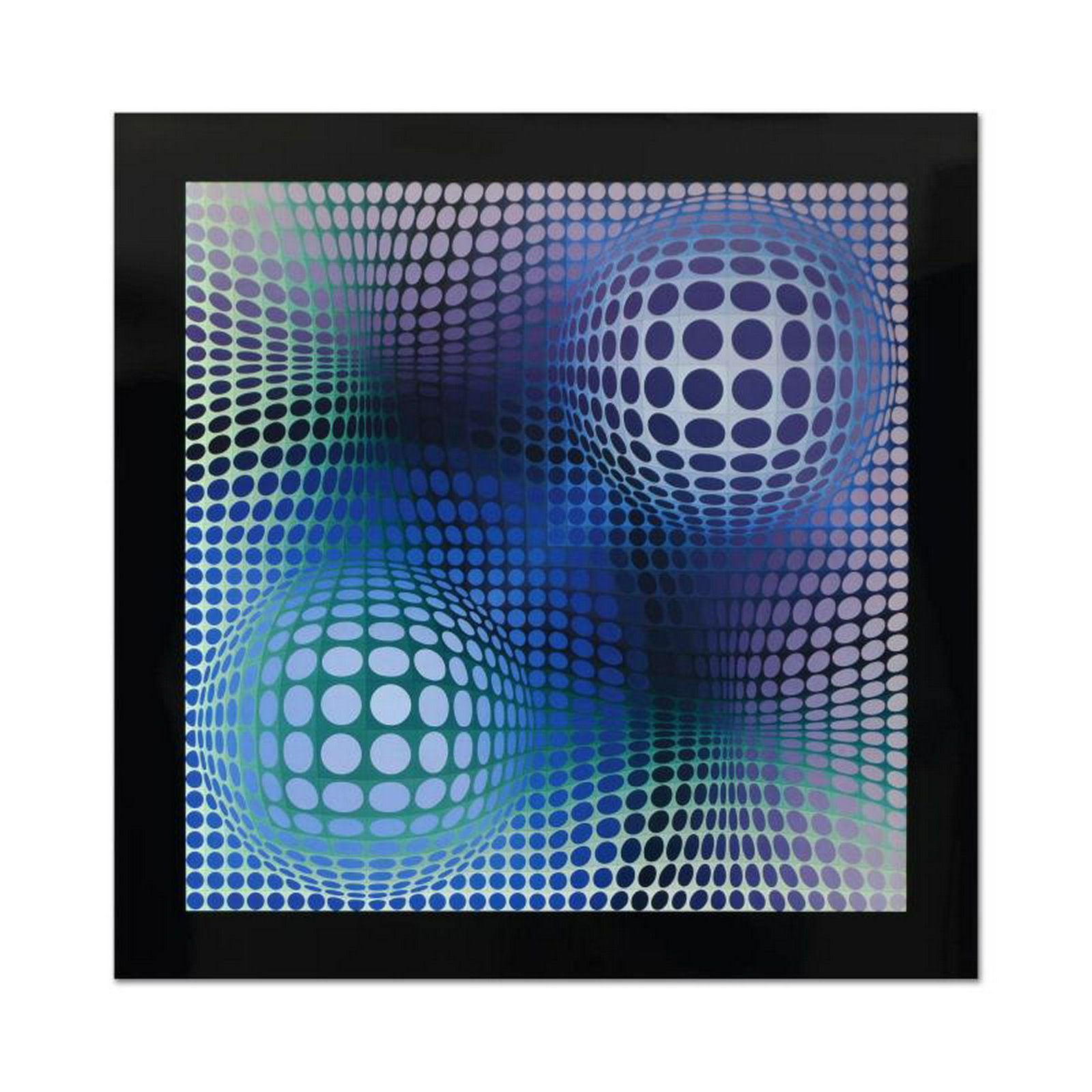Feny by Vasarely (1908-1997): "Feny" is a heliogravure print on paper from the Editions du Griffon (1974) by Victor Vasarely (1908-1997). This piece is titled inverso. Measures approx. 23.5" x 23.5" (image).