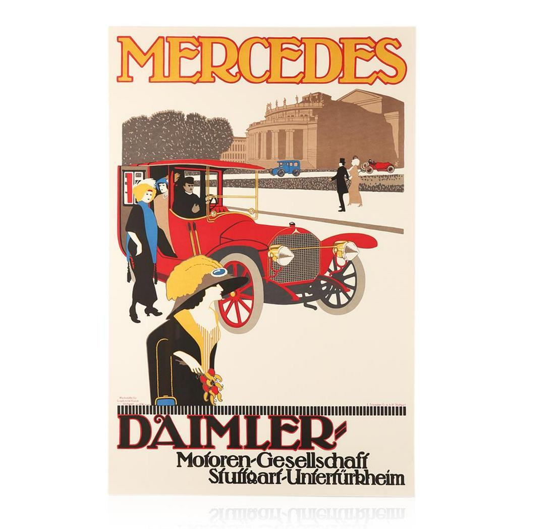 Vintage Mercedes Hand Pulled Limited Edition Lithograph: Mercedes Vintage Poster Advertisement Hand Pulled Limited Edition Lithograph. Printed by S2 Altier.