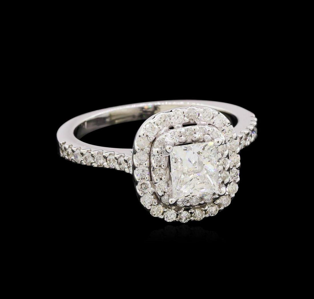 1.21 ctw Diamond Ring - 14KT White Gold: One electronically tested 14KT white gold lady's cast wedding ring with a double basket halo with a bright polish finish. The featured lady's ring has a shank measuring 1.73 millimeters wide. Identifi