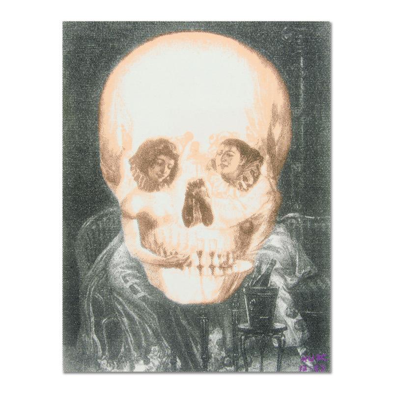 Gothic Skull (Dali Homage) by "Ringo" Daniel Funes: "Gothic Skull (Dali Homage)" is a one-of-a-kind hand-pulled silkscreen on canvas by Ringo (Daniel Funes) - protege of Andy Warhol's apprentice, Steve Kaufman. This piece is hand signed by the artist a