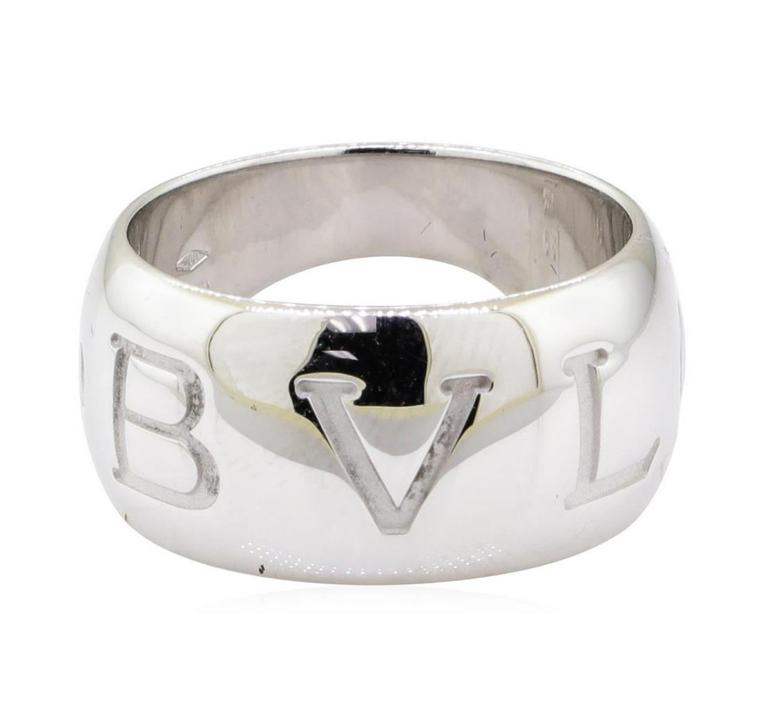 BVLGARI 18KT White Gold Wide Band: One BVLGARI wide band ring featuring: 18KT white gold weighing 12 grams.