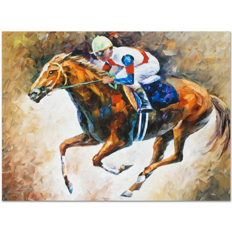 First by Afremov, Leonid: Leonid Afremov's masterful use of color and texture make his paintings unique collectibles that are sure to brighten any wall. "First" is a limited edition giclee on canvas. The piece is numbered and 