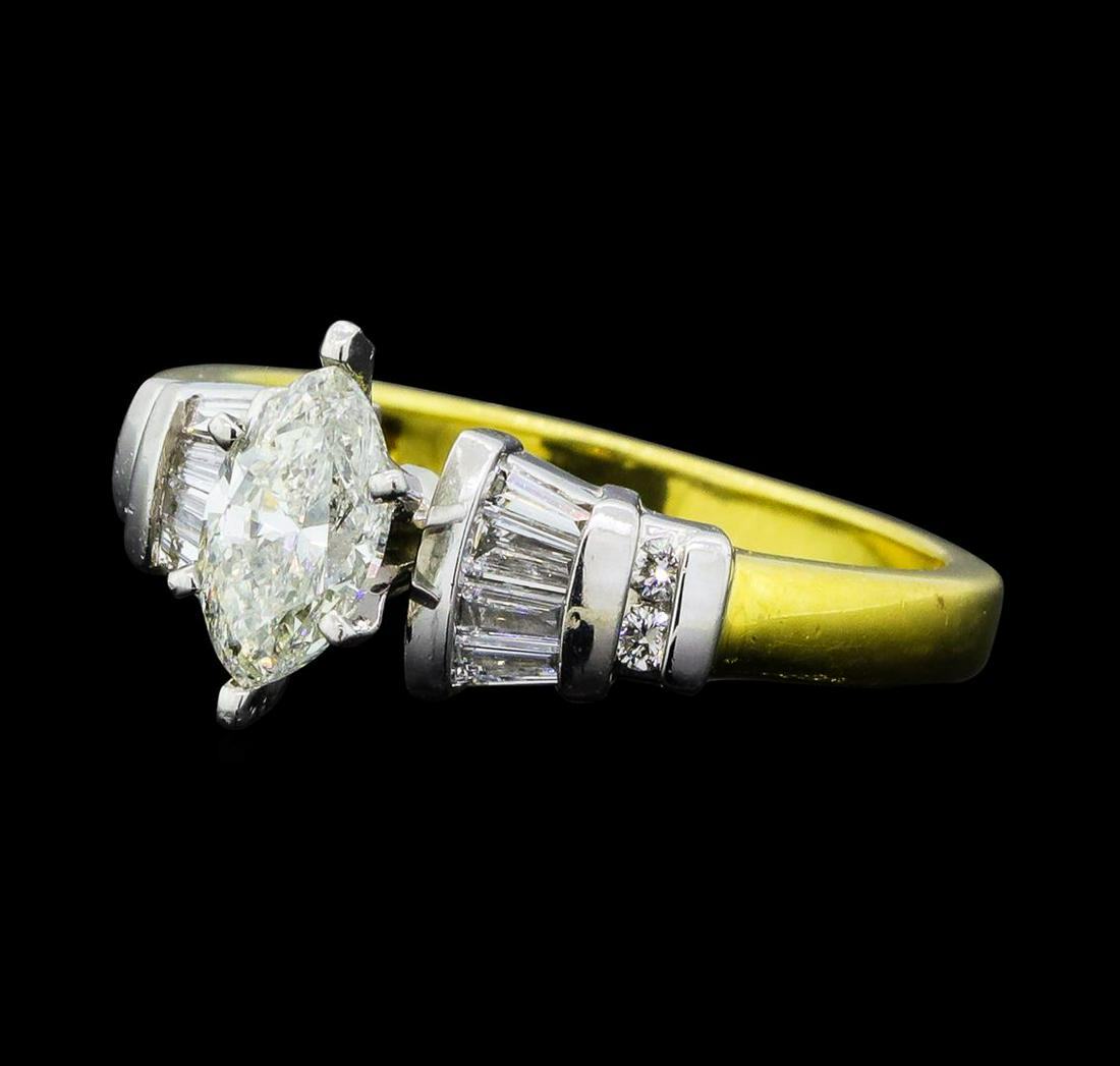 1.01 ctw Diamond Ring - -18KT Yellow Gold and Platinum: One electronically tested 18KT-platinum yellow gold lady's combination cast & assembled wedding ring with a cathedral shank with a bright polish finish. The featured lady's ring has a shank measuring 