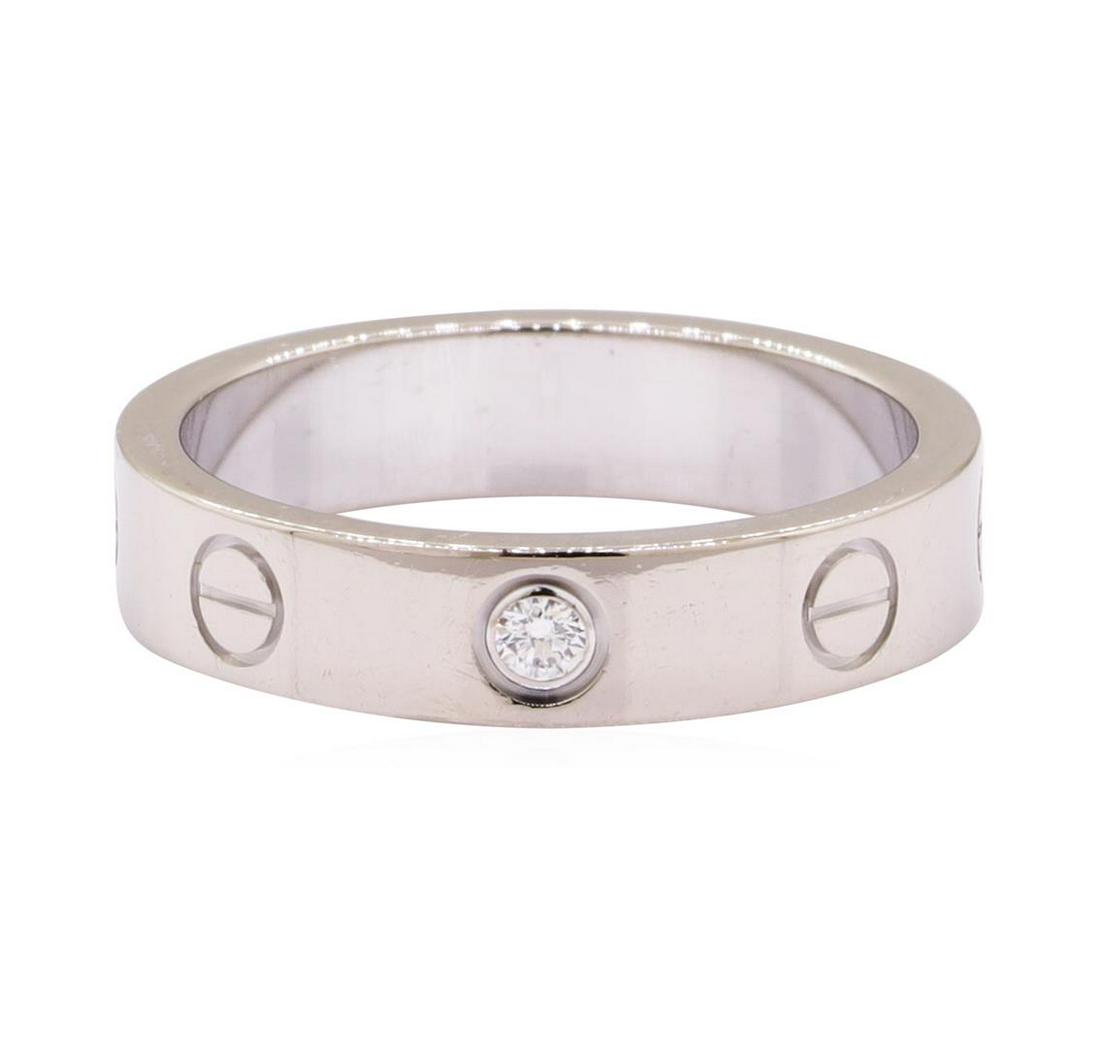 Cartier 0.05 ctw Diamond Love Ring - 18KT White Gold: One Cartier Love ring featuring: 18KT white gold weighing 4.8 grams containing one diamond weighing 0.05ct. The ring is engraved with serial number NA 9748. The ring is a European size 49, US size 5.