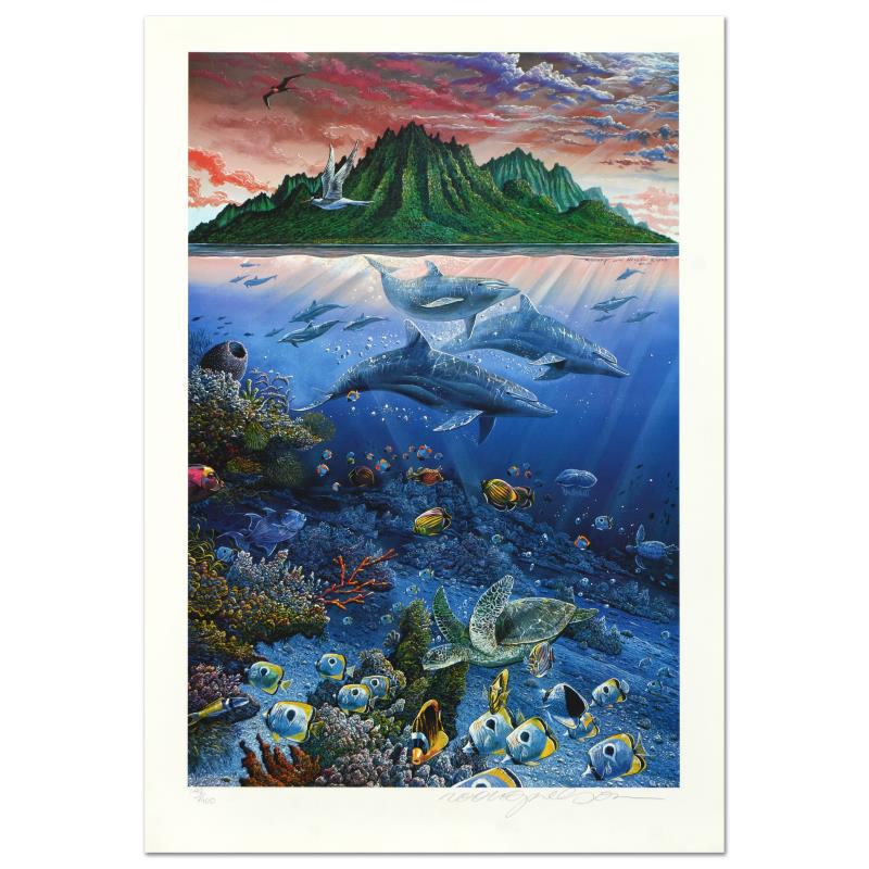 Hawaiian Muses by Nelson, Robert Lyn: "Hawaiian Muses" is a limited edition mixed media on paper by Robert Lyn Nelson, numbered and hand signed by the artist. Includes Certificate of Authenticity. Measures approx. 19" x 27.5" (border), 16