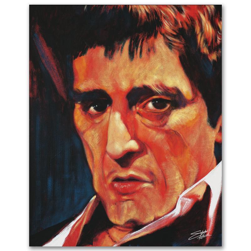 Pacino by Fishwick, Stephen: With bright colors and expressive lines, Stephen Fishwick puts a unique spin on pop culture portraits. "Pacino" is a limited edition giclee on stretched canvas, numbered and bears the artist's authori