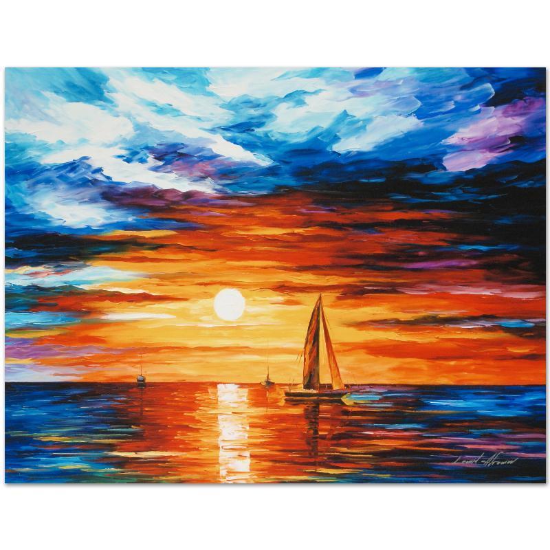 Touch of Horizon by Afremov, Leonid: Leonid Afremov's masterful use of color and texture make his paintings unique collectibles that are sure to brighten any wall. "Touch of Horizon" is a limited edition giclee on canvas. The piece is nu