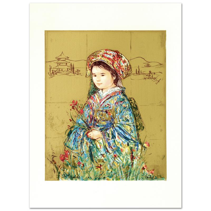 Festival Kimono by Hibel (1917-2014): "Festival Kimono" is a limited edition serigraph on paper, numbered and hand signed by Edna Hibel (1917-2014). Includes Certificate of Authenticity! Measures approx. 15" x 20.5" (with border), 12" x 1