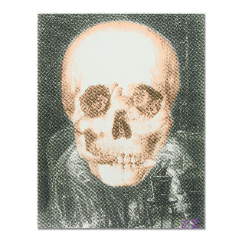 Gothic Skull (Dali Homage) by "Ringo" Daniel Funes: "Gothic Skull (Dali Homage)" is a one-of-a-kind hand-pulled silkscreen on canvas by Ringo Daniel Funes - protege of Andy Warhol's apprentice, Steve Kaufman. This piece is hand signed by the artist and