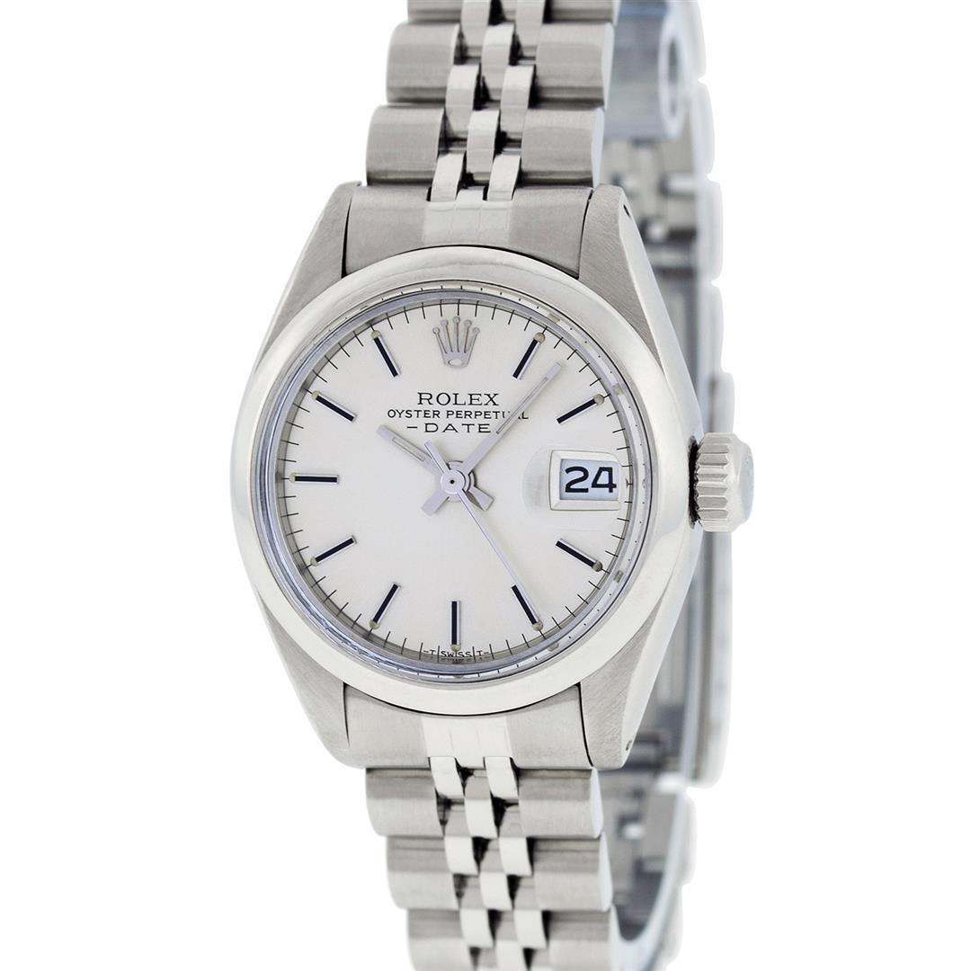 Rolex Ladies Stainless Steel Silver Index 26MM Datejust: One Ladies Stainless Steel Rolex Datejust Polished Bright with Satin Finish, Serviced & Electronically Tested, Stainless Steel Case: 26mm, Stainless Steel Crown, Bezel: Stainless Steel Smooth Bezel. C