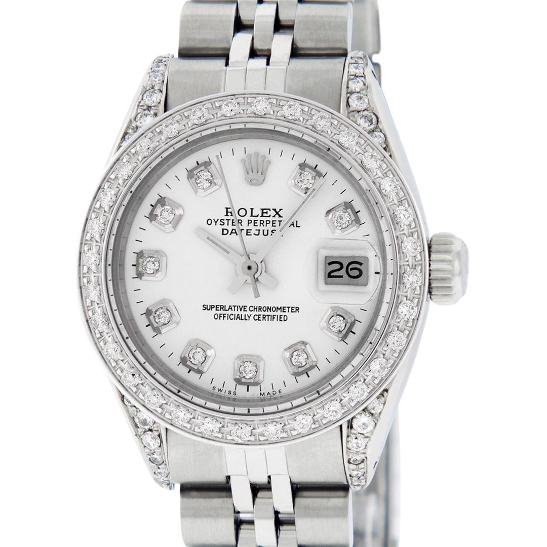 Rolex Ladies Stainless Steel White Diamond Lugs &: One Ladies Stainless Steel Rolex Datejust Polished Bright with Satin Finish, Serviced & Electronically Tested, Stainless Steel Case: 26mm, Stainless Steel Crown, Diamond Lugs: 24 Diamonds On Lugs, Cla