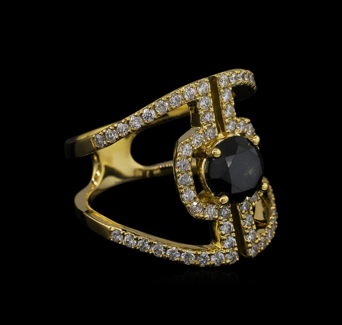 2.40 ctw Black Diamond Ring - 14KT Yellow Gold: One ring featuring: 14KT yellow gold weighing 6.27 grams containing one black diamond with a total weight of 1.65ct and side diamonds with a total weight of 0.75ct.