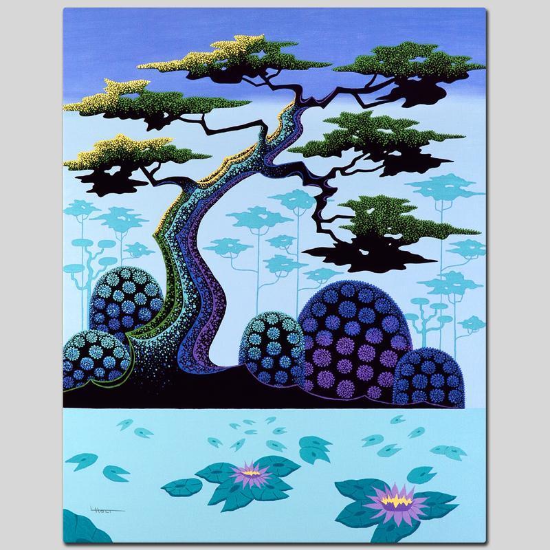 Lotus by Moonlight by Holt, Larissa: Larissa Holt, a student of distinguished artist Eyvind Earle (1916-2000), uses bold colors and breathtaking scenery to create images of Nature in her own unique style. "Lotus by Moonlight" is a limite