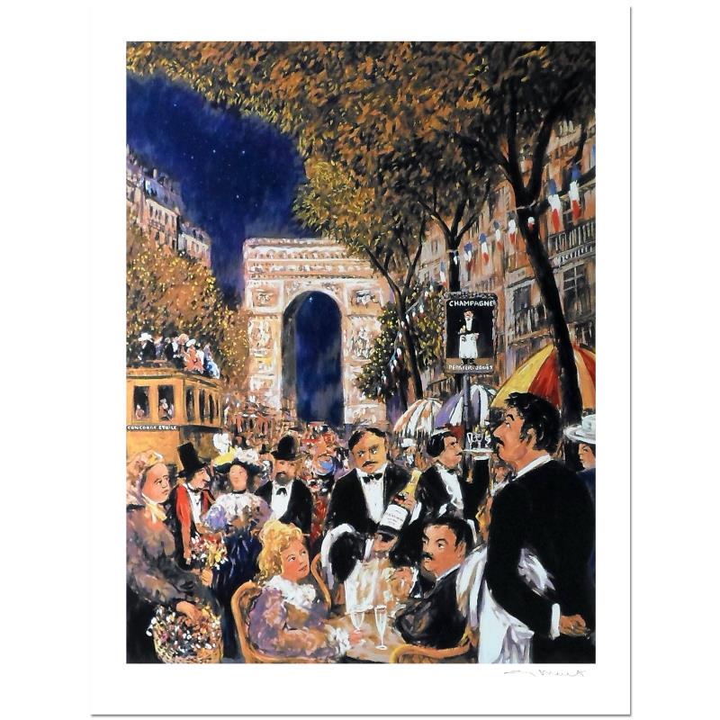 Champs Elysees by Buffet, Guy: "Champs Elysees" is a limited edition serigraph on paper by Guy Buffet. It is numbered, hand-signed by the artist, and comes with a Certificate of Authenticity. Measures approx. 28" x 37" (image).