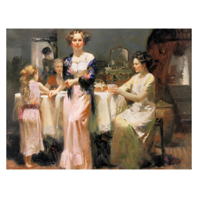 The Gathering by Pino (1939-2010): "The Gathering" is a limited edition giclee on canvas by Pino (1931-2010), numbered and hand signed by the artist. Includes Certificate of Authenticity. Measures approx. 16" x 12" (image).