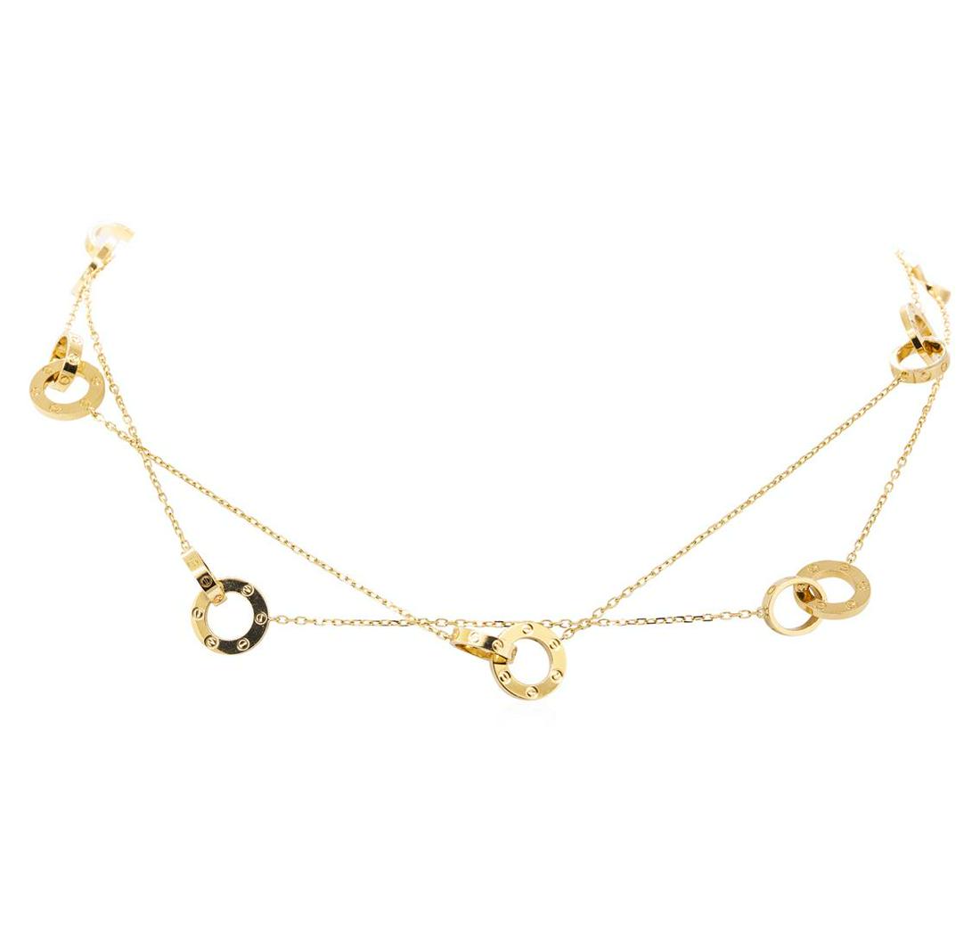 Cartier Love Necklace - 18KT Yellow Gold: One electronically tested 18KT yellow gold lady's combination cast & assembled fashion designer necklace with a lobster claw clasp with a bright polish finish. The featured lady's necklace is from the