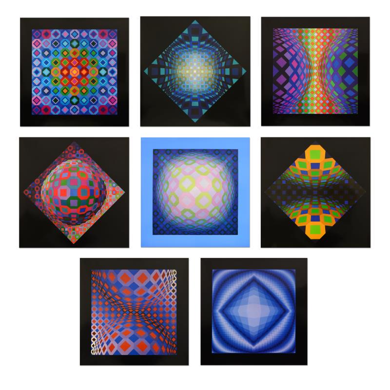 Structures Universelles de L'octogone by Vasarely: "Structures Universelles de L'octogone Portfolio" includes 8 heliogravure prints on paper from the Editions du Griffon (1975) by Victor Vasarely (1908-1997). Each piece is titled and dated inverso. Ea