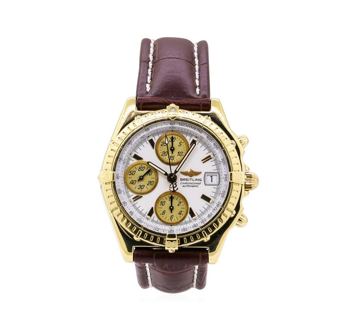 Breitling Chronomat Wrist Watch - 18KT Yellow Gold: One man's, hand crafted and machine milled Breitling round case Chronomat wrist watch electronically tested 18KT yellow gold, Case: 40mm, Crown: screw-down, Bezel: gold, unidirectional rotation, Cryst