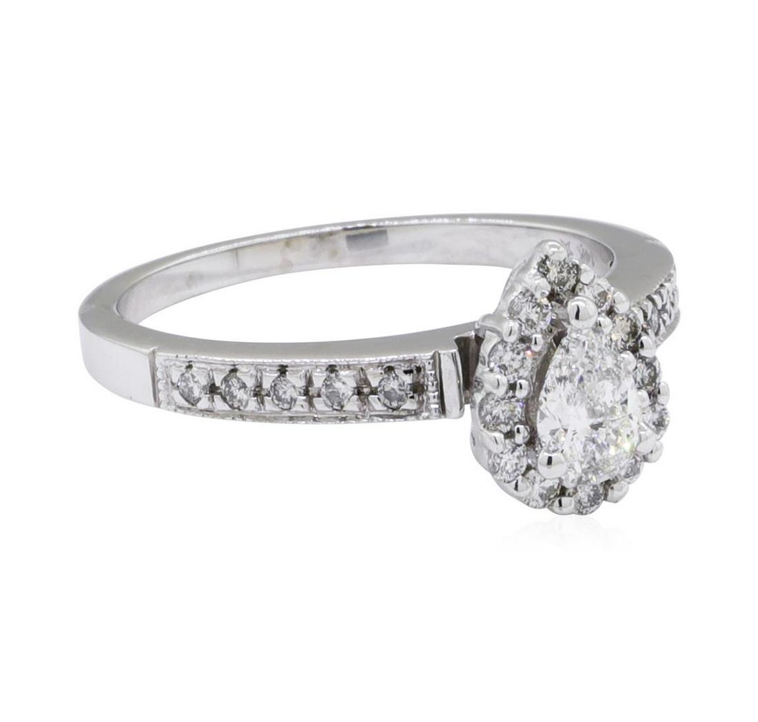 0.33 ctw Diamond Ring - 14KT White Gold: One electronically tested 14KT white gold lady's combination cast & assembled wedding ring with a cathedral halo with a bright polish with milgrain detailing finish. This featured lady's ring has a sh